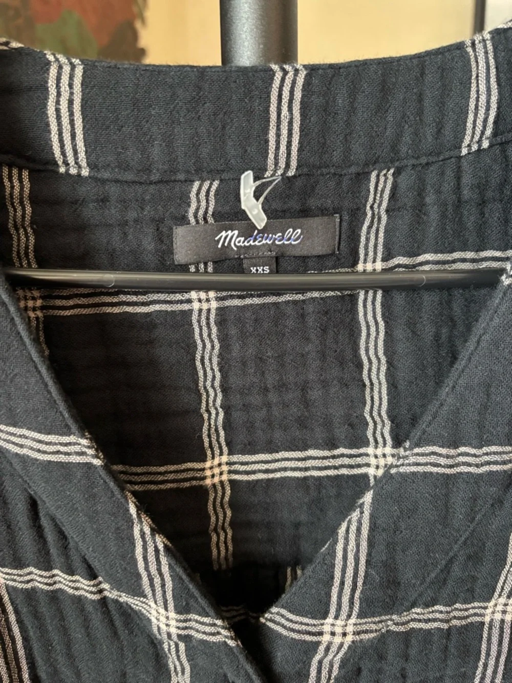 Madewell Black Plaid Button-Front Long Sleeve Top - Picture 3 of 5